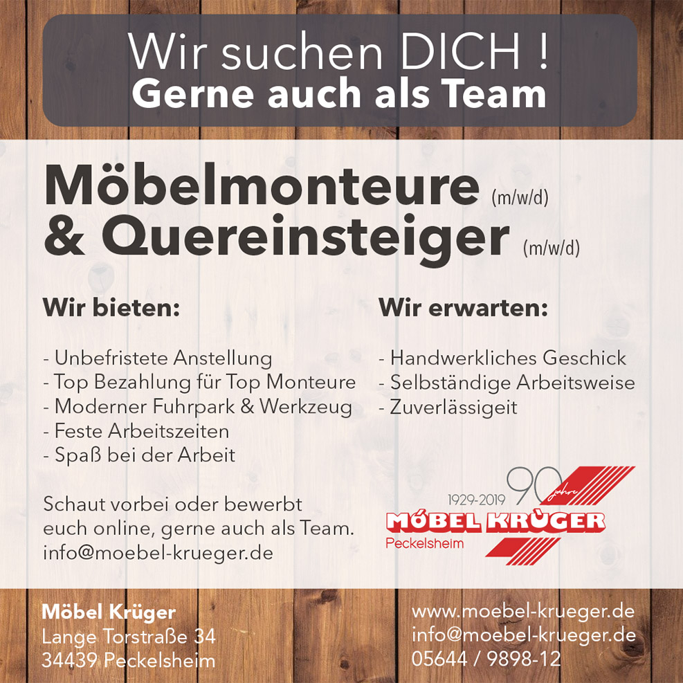 Stellenanzeige Möbelmonteur und Quereinsteiger